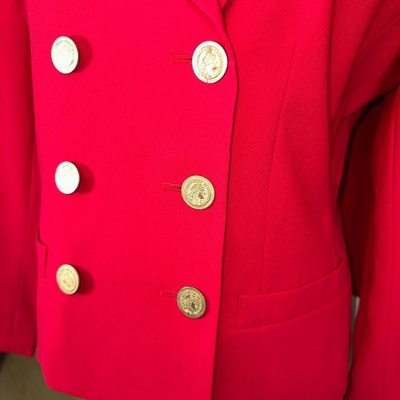 VINTAGE NWT Kasper Red Double-Breasted Blazer and Skirt Set - Picture 8 of 16